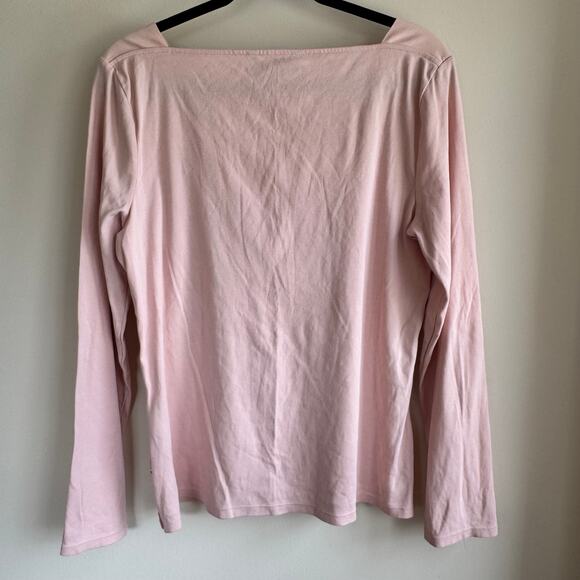 Lauren Ralph Lauren Light Pink Boatneck Knit Top Button Side Long Sleeve Sz XL - Picture 5 of 5